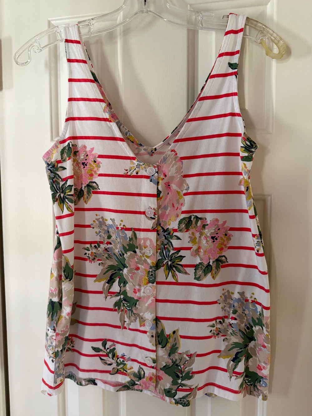 JOULES Women's White & Red Striped Floral Button-Front Tank Top